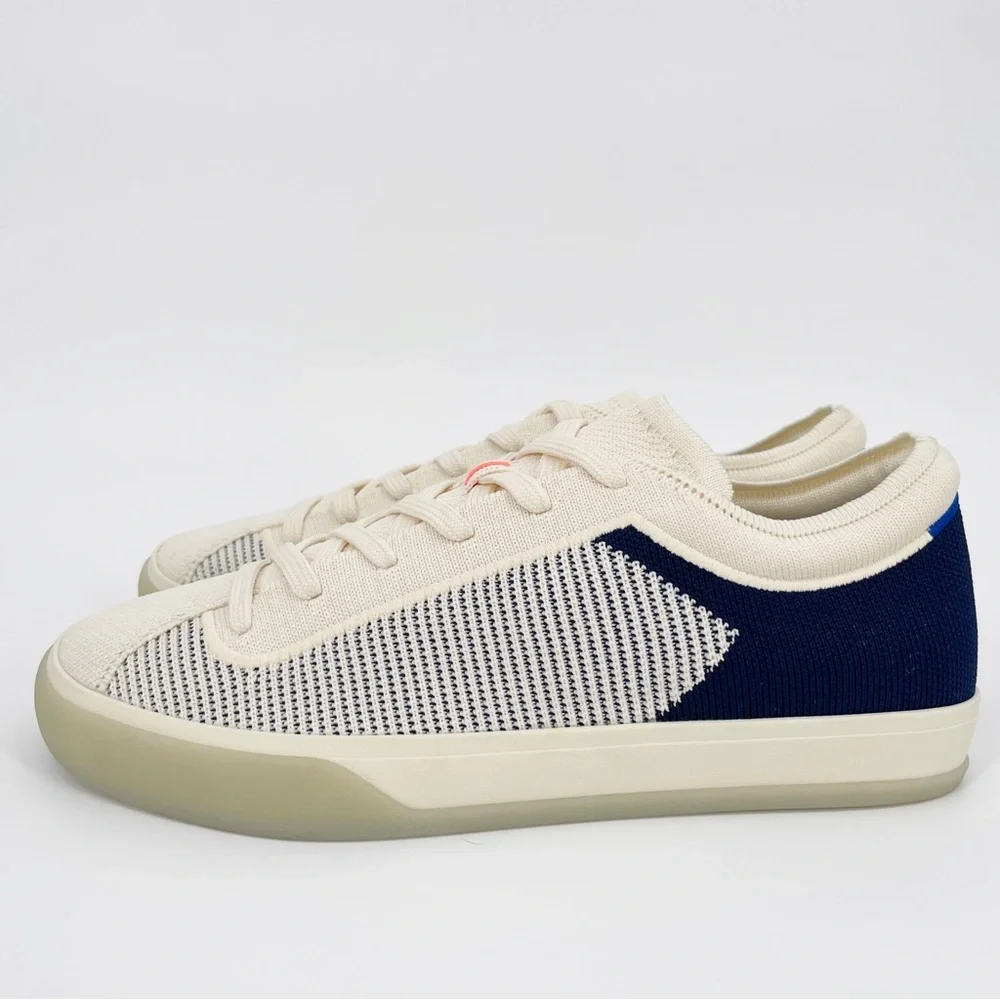 Rothy’s The Lace Up Sneakers Classic Navy & Off White Cream - Picture 3 of 5